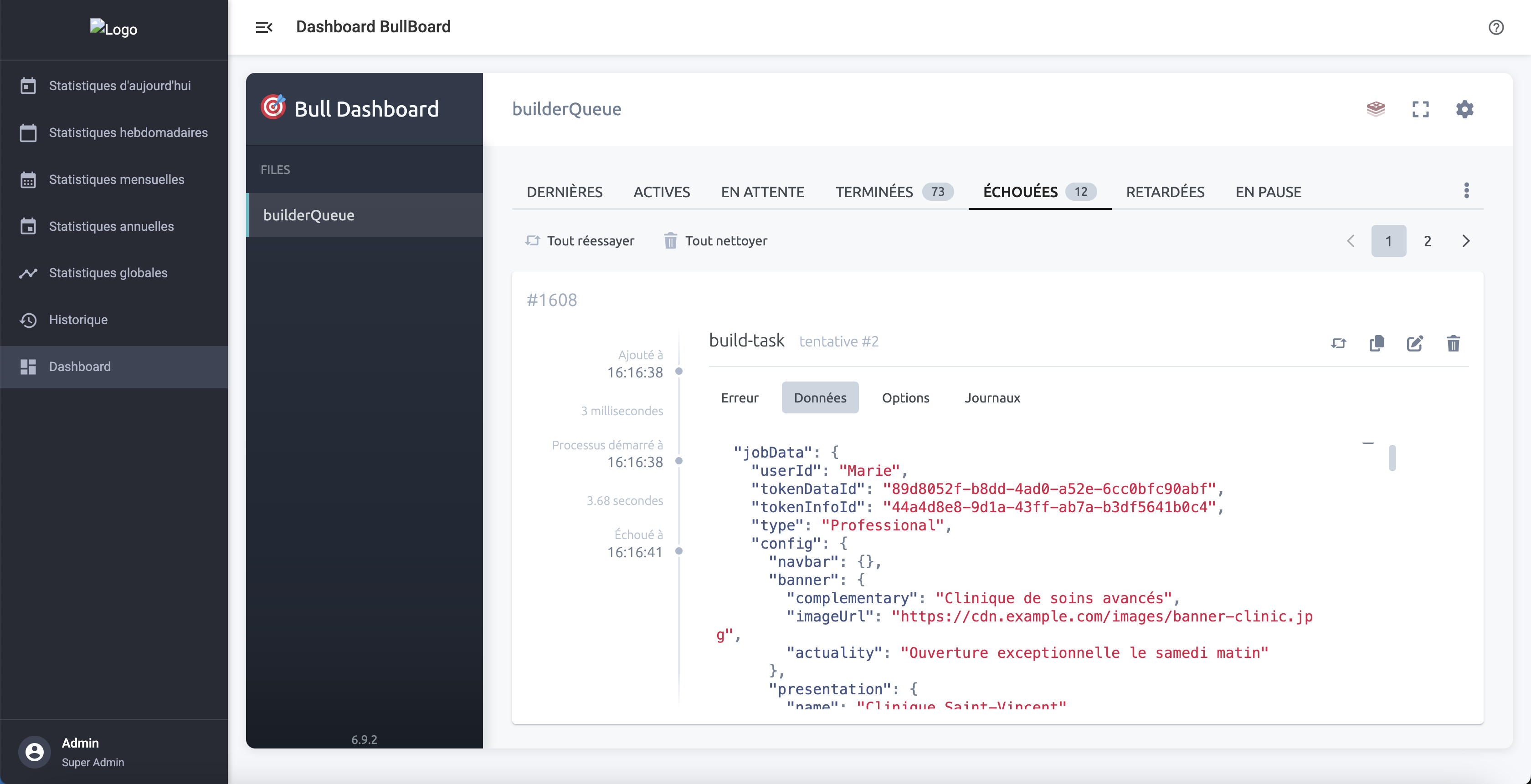 Vue détaillée des métriques
